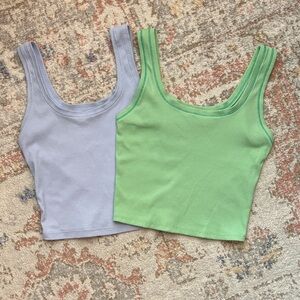 Wild Fable Light Blue and Green Ribbed Crop Tank Top Bundle